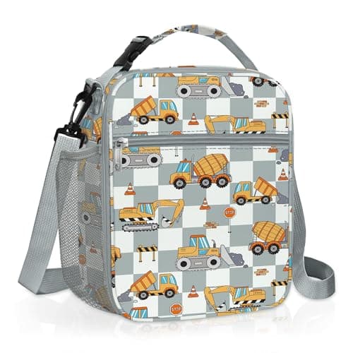 Clastyle Car Insulated Lunch Bag Truck Large Thermal Cooler Bag for Boy Picnic Lunch Box Tote, Engineer Excavator