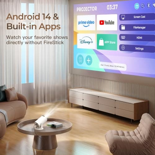 WEMI Mini Projector, Smart Projector WiFi 6 Bluetooth, Native 720P 4K Support, Portable Small Home Cinema for Bedroom & Outdoor, Ceiling, Wireless, Android TV, Phone Mirroring, Movie, HY300Pro — view 2