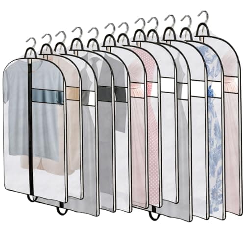 Clothes Bags 12 Pack | Multiple Sizes Suit Covers for Hanging Storage, Polypropylene Garment Dress Bags with Full Zip, Reusable Translucent Clothes Covers, Dust & Moisture Protection