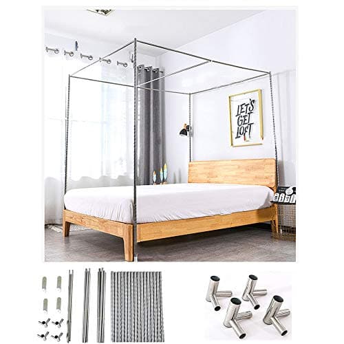 HOXMOMA Stainless Steel Canopy Mosquito Netting Frame, Mosquito Net Bracket Four Corner Bed, Metal Tee Connecters, Fit for Single/Double/King/Super King Bed,24MM,1.35×2m bed