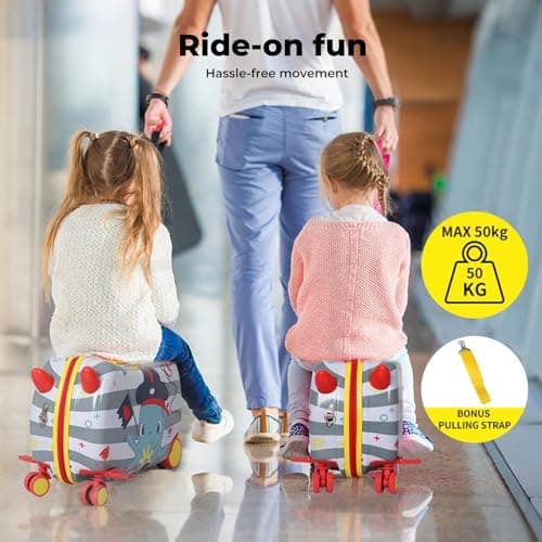 Dekko Kids Luggage Ride-On Suitcase, 2-in-1 Travel Luggage for Toddlers & Children, Carry-On Trolley with Spinner Wheels, Shoulder Strap, Waterproof Hard Shell, 50kg Capacity (Grey) — view 4