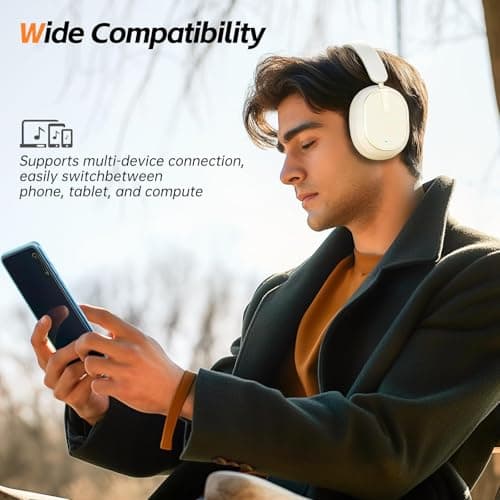 MMWOWARTS Hybrid Active Noise Cancelling Bluetooth Headphones,Bluetooth 6.0 Over Ear Wireless Headphones with 60H Playtime, Hi-Res Audio, Deep Bass, Memory Foam Ear Cups for Home Office Travel White — view 2