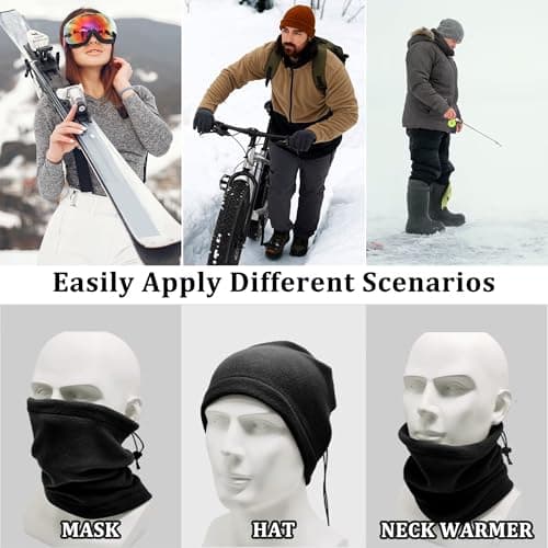 LWAQWHU Winter Neck Warmer Fleece Windproof Bandana Neck Gaiter Adjustable Drawstring Face Scarf for Men Women Unisex Outdoor Sports Skiing Fishing Motorcycle Running Cycling (Grey) — view 5