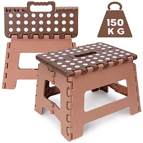 Foldable Step Stool - Heavy Duty Kids Adults Stepping Stool Up to 150KG, Portable Kitchen Bathroom Garden and Outdoor Folding Step Stool (Brown)