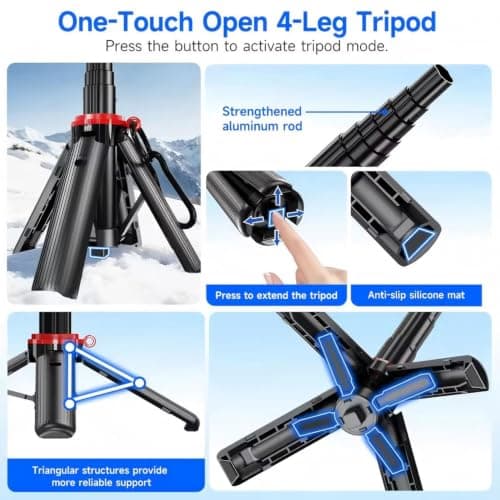 Mini Magnetic Selfie Stick Tripod,18.2" Extendable Phone Mount for MagSafe, 360°Rotation Travel Stand with Rechargeable Remote&Hand Grip Mode, Compatible with iPhone&Android,Video Recording — view 4
