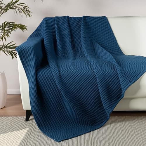 Exclusivo Mezcla 100% Cotton Muslin Throw Blanket for Sofa Couch, Navy Blue — view 4