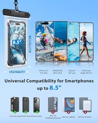 YOSH Waterproof Phone Pouch for Big Phones with Case On, Clear & Pink, 8.5" — view 6