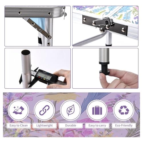Yriuat Folding Camping Table 2ft Portable Pinic Table Adjustable Height Small Card Table Aluminum Foldable Lightweight with Carry Handle for Outdoor Indoor Hiking Camp BBQ Beach (Blooming Floral) — view 5