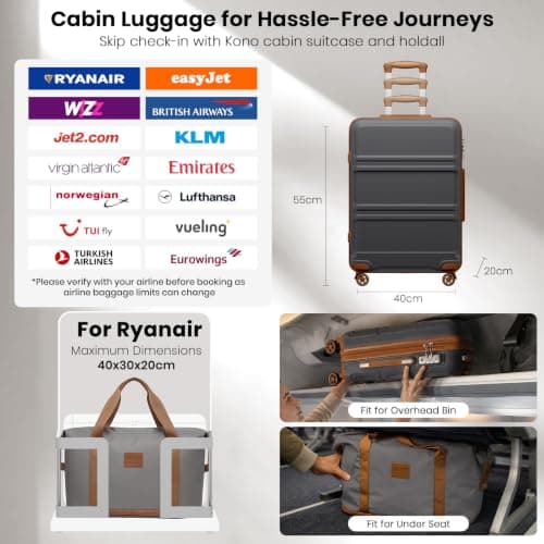 Kono 4 Piece Luggage Set ABS+PC Hard Shell Carry-On Cabin Suitcase, Grey — view 2