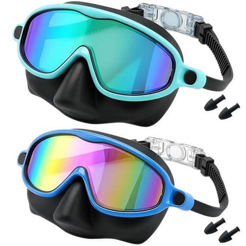 2 Pack Kids Swim Goggles Mask with Nose Cover for Boys Girls Toddlers, 3-14