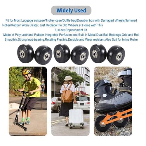 LIVASH 50X24mm Set of 2 Luggage Suitcase Replacement Parts Wheels,PU Swivel Caster Wheels Carbon Steel Bearings Repair Kits — view 5