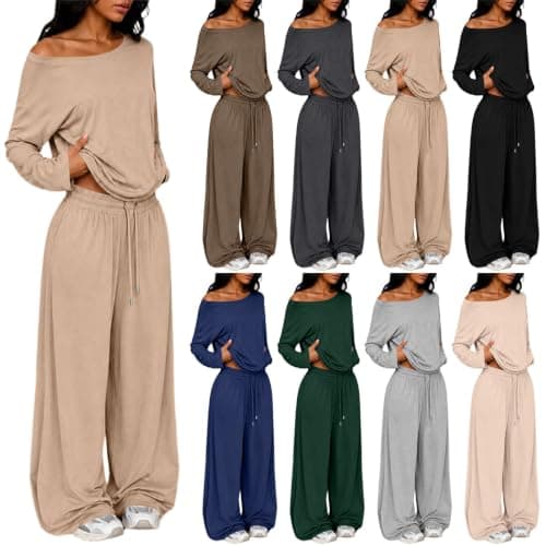 Womens Travel Outfits Plus Size Two Piece with Wide Leg Trousers