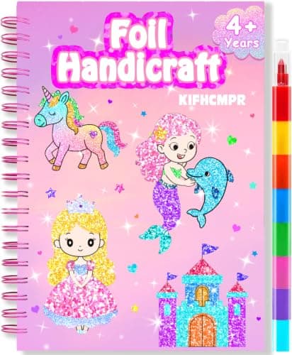 Foil handicraft for Kids-No Mess Colouring Book,Art & Craft Supplies Kits-Create Sparkly Princess Unicorn Pictures,Party Activity,DIY Creative Activity Travel Toy,Ideal Gifts for Girls Boys Ages 4+