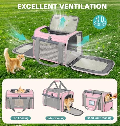 BTNEEU Soft Sided Cat Carrier Bag Airline Approved Large Pet Carrier Portable Dog Carrier Ventilated Foldable Pet Travel Carriers Bag For Cats/Small Dog With Shoulder Strap & Washable Mat (Pink) — view 6