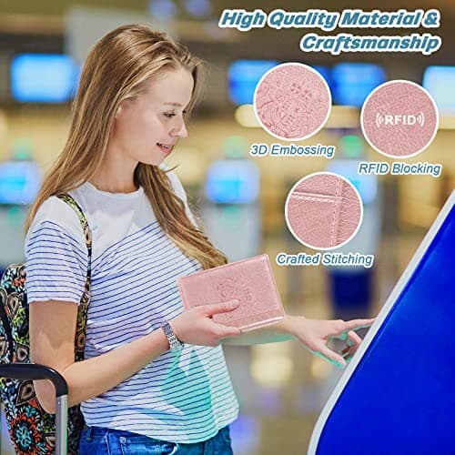 DMLuna Passport Holder, Premium PU Leather Travel Passport Wallet RFID Blocking Passport Cover Case Travel Documents Organizer with Pen Holder, for Women and Men - Rose Gold — view 6