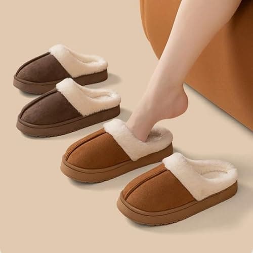 HomeFunk Women's Fluffy Slippers Warm Comfy House Slippers for Women Non-Slip Indoor Outdoor (COFFEE, UK Footwear Size System, Adult, Men, Numeric Range, Medium, 3.5, 4.5) — view 5