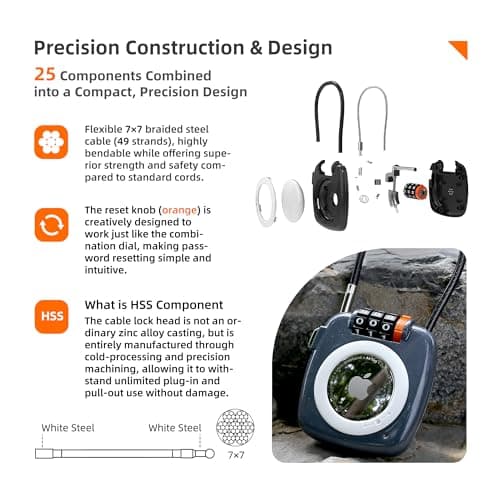 UP Security Combination Lock AirTag Holder, Compatible with Apple AirTag Case, Air Tag Holder for Luggage, Backpack, Suitcase, Locker, Travel Safe Air Tagholder, Anti-Theft Cable Lock GPS Tracker Case — view 3