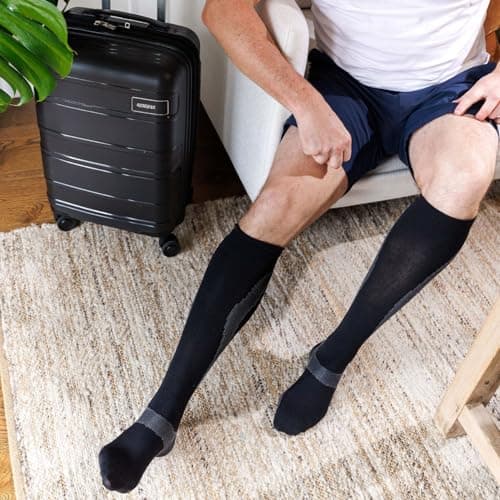 SynxBody Flight Compression Socks for Women & Men (Class 2) - These Flight Socks Help Prevent Deep Vein Thrombosis (DVT) During and After Flight (Black, Medium) — view 3