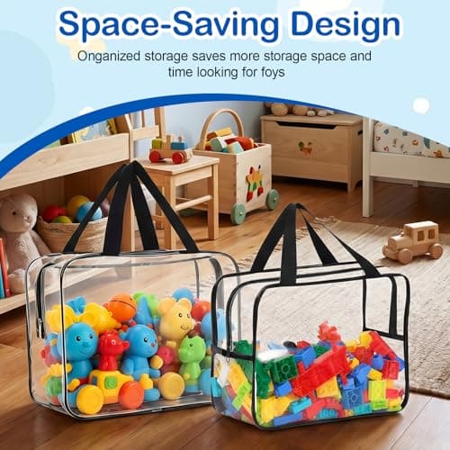 Toy Storage Bags, 4 Pcs Clear PVC Toy Storage Bags, Clear PVC Toys Organiser Bag with Handle Reusable Waterproof Travel Case Pouch for Building Blocks Puzzle Balls Pretend Play Toys(30x20x10cm) — view 4