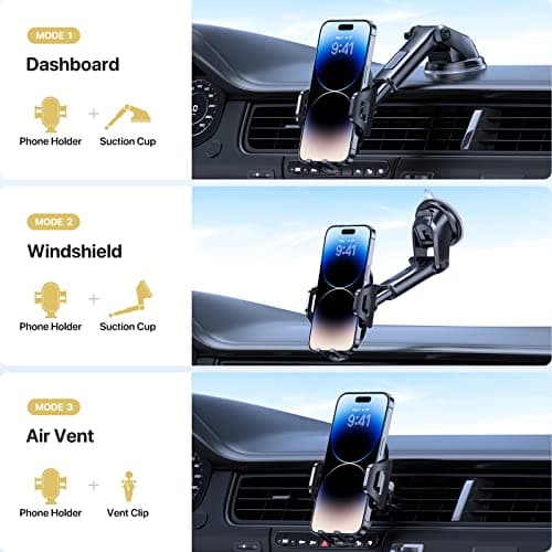 Miracase for Car Mount, [Strong Suction + Nano Gel] Phone Holder for Car, [360° Rotatable & Foldable] Phone Holder for iPhone 17 Pro Max,Jet Black — view 2