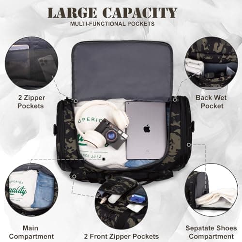 Bunnychic Expandable Tactical Duffle Bag for Men, 52L Large Holdall Bag Gym — view 3