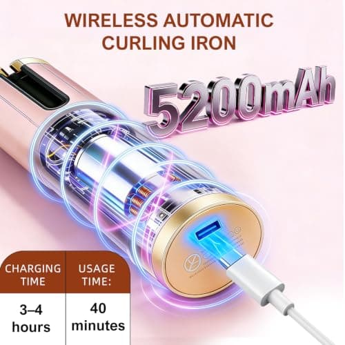 Hair Curler Cordless Automatic Rotating Rechargeable Anti-Scald Rose Gold — view 6