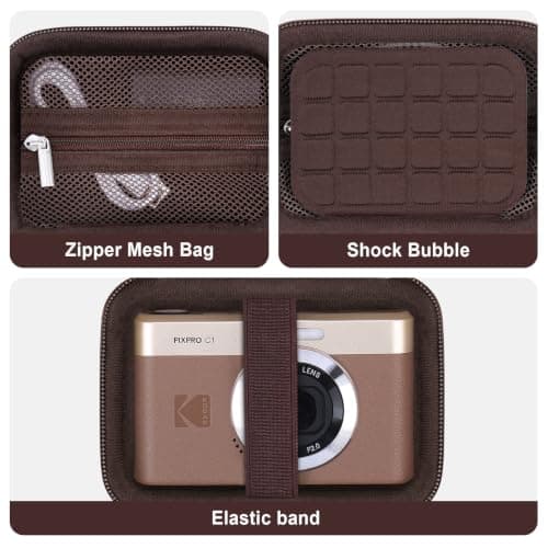 Supmay Travel Case for Kodak Pixpro C1 – Ultra-Compact Digital Camera, 13MP Compact Point and Shoot Digital Camera Portable Storage Holder with Mesh Bag for Charger and Charging Cable, Brown — view 5