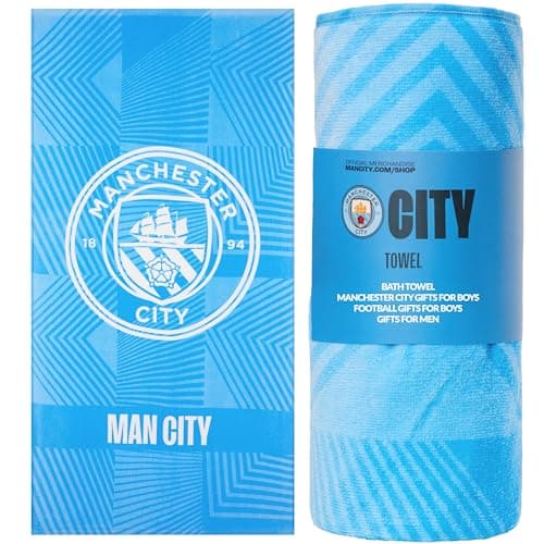 MANCHESTER CITY F.C. Bath Towel for Men Women Teens Boys 100% Cotton Quick Dry Football Crest Beach Towel Swim Gym Holiday Shower Supporters' Gear 137 x 69cm (Blue, 137x68.5cm)