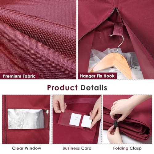 Univivi Wedding Dress Bag, 72 Inch Dress Bags Covers, Burgundy — view 4