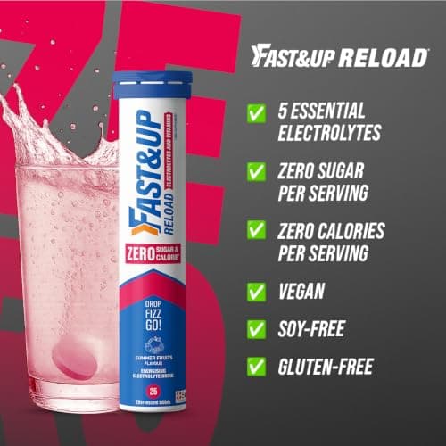 Fast&Up Reload Zero Electrolyte Tablets | Zero Sugar & Calories | Summer Fruits Flavour | 25 Effervescent Tablets with Vitamin C & B12 | Instant Hydration & Energy — view 4