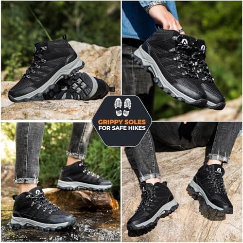 HODTOB Hiking Boots Mens Womens Lace-up Non-Slip Outdoor Men Women Mountain Trekking Shoes for All Season Walking Travelling Backpacking Camping Shoes Sneaker Black-7UK — view 2