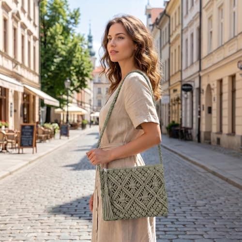 Sahunfri Straw Crossbody Bag for Women Bohemian Shoulder Bag Woven Crochet Purse For Summer Beach Travel Clutch Handbag (Green) — view 2