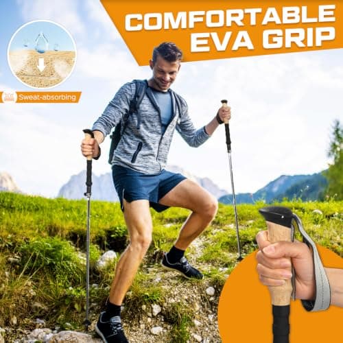 covacure Walking Poles, 7075 Aluminum Tri-fold, Adjustable Height, 2PCS — view 3