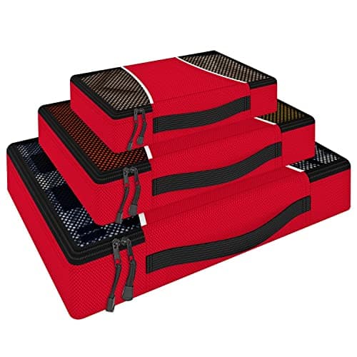 Vinsani 3pc Packing Cubes Travel Organiser Set for Suitcase, Red