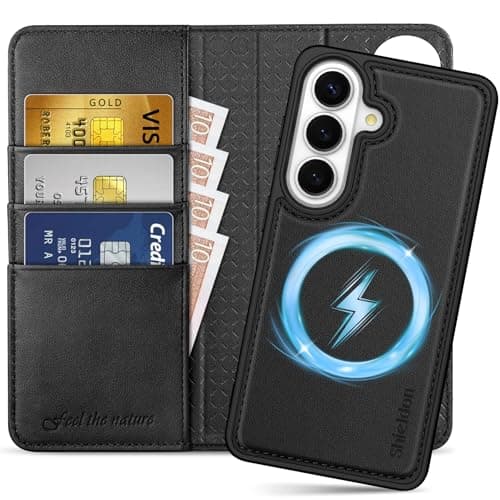 SHIELDON Genuine Leather Detachable Wallet Case for Galaxy S26, Black