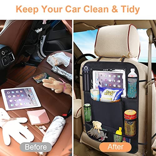 URAQT Car Organiser Car Seat Organiser, Car Back Seat Organizer for Kids, Kick Mats Back Seat Protector with 10 Inch Touch Screen Tablet Holder, 8 Pockets, Kids Toy Storage, Black (2 pc) — view 6