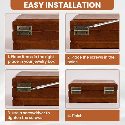 MARRTEUM 1 Set Jewelry Box Hinges Hasp Catch Corner Protector, Retro Engraved Decorative Hardware Kit with Screws for DIY Wooden Case Furniture Cabinet Suitcase Decoration Repairs (Antique Bronze) — view 6