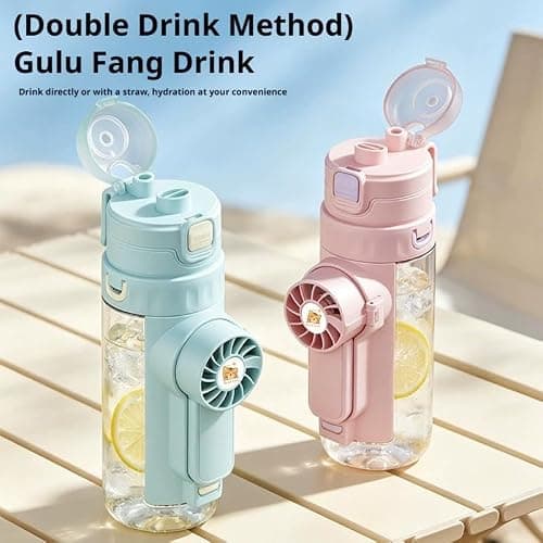 SHUZHENG 2-in-1 Water Bottle with Foldable Fan,Portable Dual-Drinking Cooling Water Bottle with Fan,USB Rechargeable Handheld Cooling Cup for Camping Travel Outdoor Sports — view 2