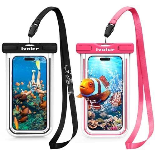 ivoler Waterproof Phone Pouch, 2-Pack IPX8 Universal Fluorescent Design Waterproof Case Dry Bag for swimming Compatible for iPhone 15 14 13 12 11 Pro Max XR,Samsung,Huawei etc up to 7" (Black+Rose)
