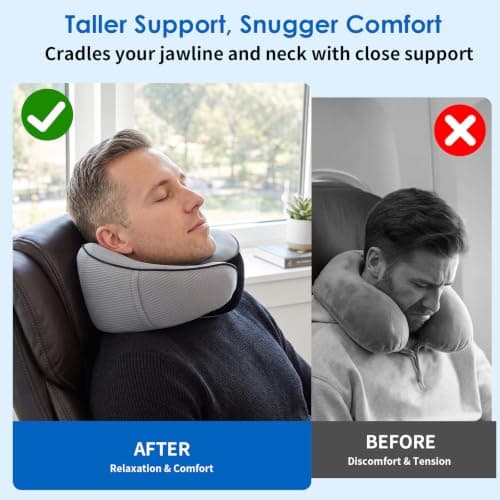 Travel Pillow for Airplane, Memory Foam Neck Pillow Set for Travel with 360° Neck Support Include Eye Mask, Earplugs & Storage Bag, Adjustable Travel Pillow for Long Flights,Train,Car&Bussiness Trips — view 6