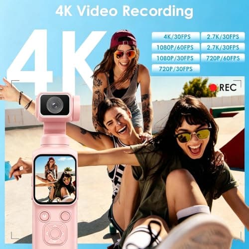 4K Gimbal Vlogging Camera with 330° Rotating Lens,1.72" Touchscreen,75MP Pocket Handheld Cam,WiFi App Control, EIS,Face Tracking,TF Card Included,Travel and Vlogging Daily Recording (pink,128GB) — view 2