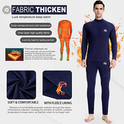 MEETWEE Men's Thermal Underwear Set, Compression Base Layer Long Johns Long Sleeve Top Shirt Suit for Winter Workout Blue — view 3