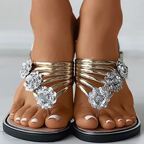 BFYSFBAIG Women's Diamante Sandal Glitter Slides Mules Summer Thong Sandals Stylish Flat Sandals Sparkly Flip-Flop Beach Shoes (Rose Gold, Adult, Women, 6, Numeric, UK Footwear Size System, Medium) — view 6