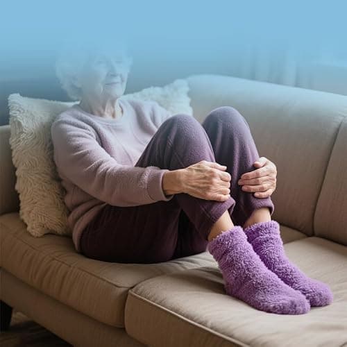 ShiQiao Spl Grandma Christmas Gifts from Grandduaghter Grandson Lilac Fluffy Socks for Grandma Non-Slip Slipper Socks Warm Coral Fleece Winter Gifts for Nan Birthday Presents for Women Nanny — view 2