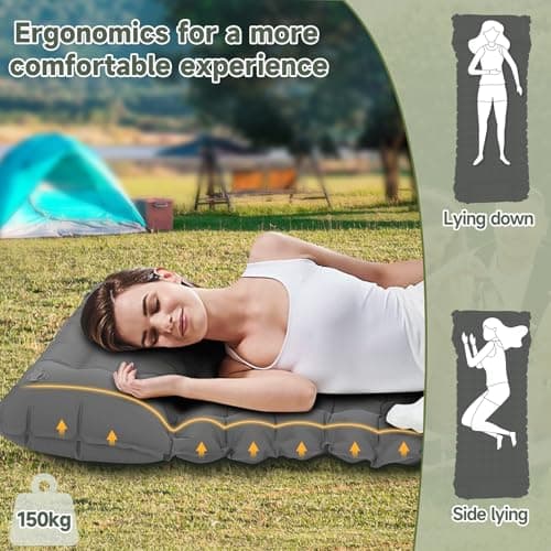 Aptliton Inflating Sleeping Pad for Camping, 10cm Thickness Camping Mat with Built-in Foot Pump, Inflatable Sleeping Mat with Pillow for Backpacking, Camping, Hiking (Grey) — view 6