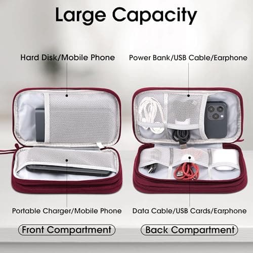 Arae Travel Essentials Electronic Organizer Double Layer - Wine Red, M — view 3