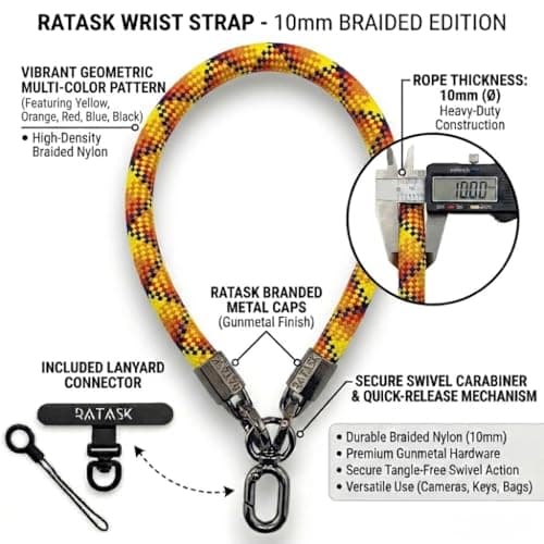 RATASK Orange Wrist Lanyard Strap, Chunky Universal Mobile Phone Strap, Durable 10mm Rope Lanyard for Camera, Keys, Everyday Carry, Phone Charm Accessory, (Orange) — view 4