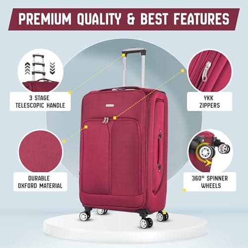 24" Medium Suitcase Super Lightweight Luggage 20% Expandable 4 Wheels Spinner 3-Digit Combination Lock Soft Shell Luggage for 15 to 20kg — view 4