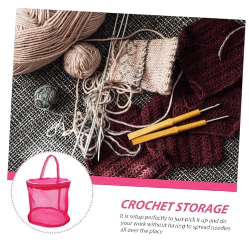WPCSM Wool Holder,Wool Holders When Knitting,Round Knitting Yarn Storage Basket Craft Tote Bag,Yarn Holder,Knitting Yarn Organizer,DIY Handmade Mesh Weaving Tools Storage Bag (Rose Red) — view 5