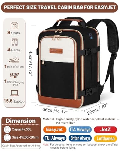 MOCOCITO EasyJet Cabin Bag 45x36x20 Travel Backpack for Airplanes Flight New Easyjet Underseat Cabin Bags 30L Underseat Hand Luggage For Travel Fits 15.6 Inch Laptop — view 2